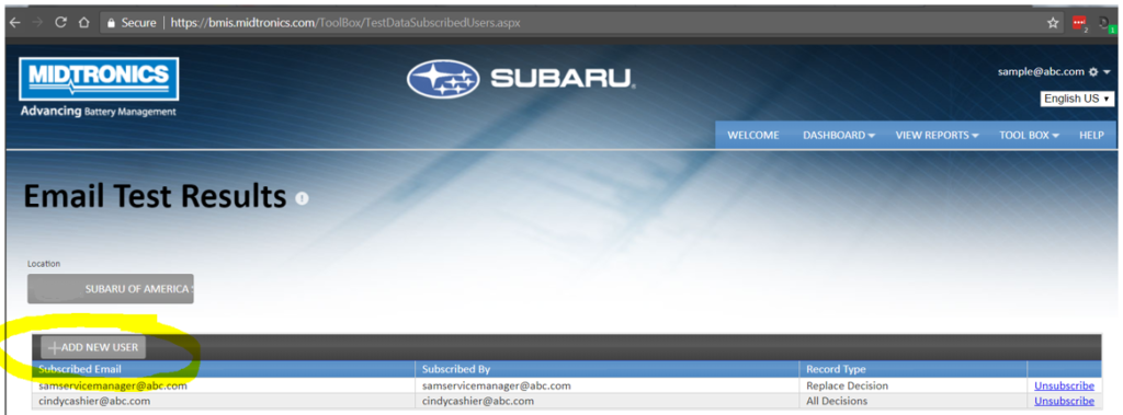 How to sign up to receive an automated email of test results