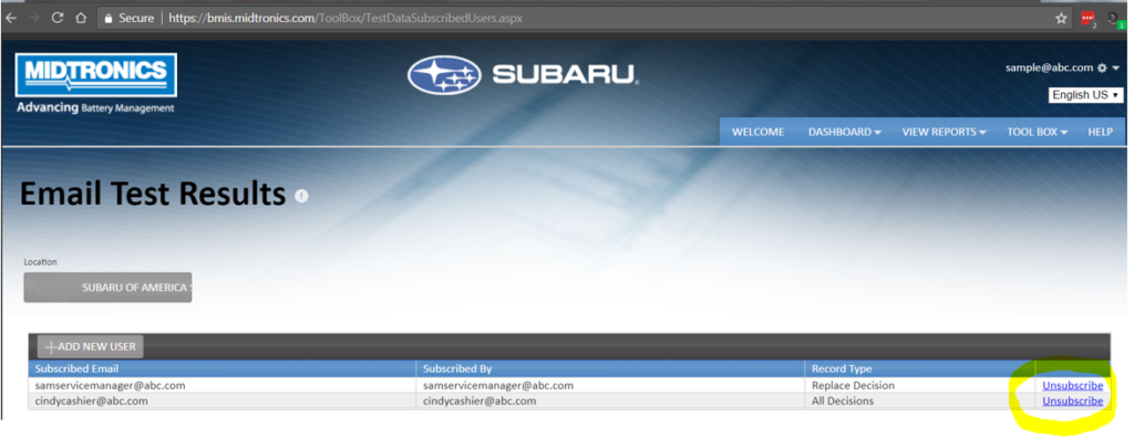 How to sign up to receive an automated email of test results